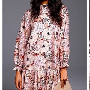 Anthropologie Geisha Designs Antonella Flounced Tunic Floral Beaded Dress M